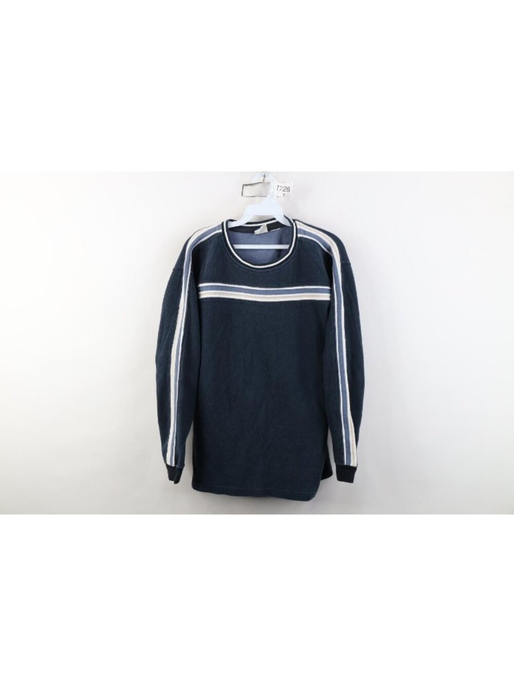 Vtg 90s Streetwear Mens Small Striped Heavyweight Knit Long Sleeve T-Shirt Blue